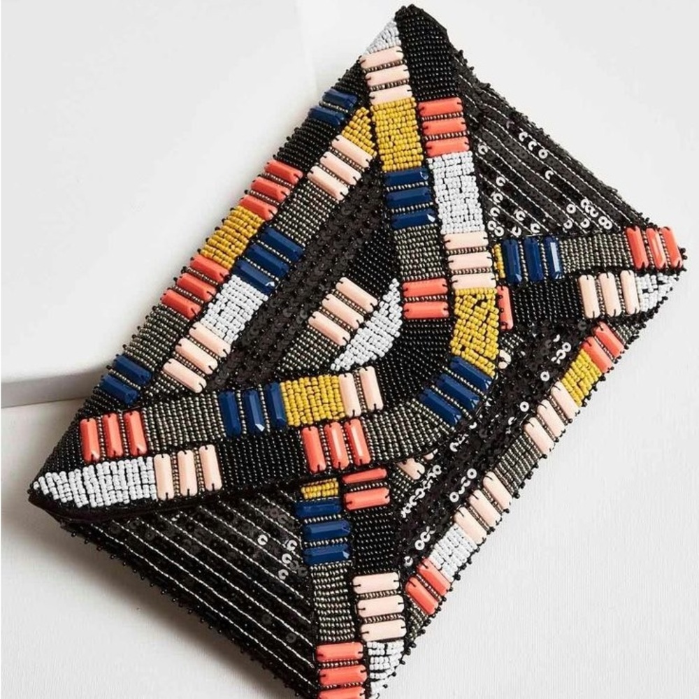 Handcrafted Geometric Beaded Clutch in Vibrant Hues Gently Used